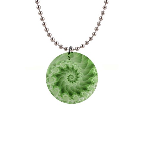 Fractal Lace Green Spiral Fractal 1  Button Necklace from ArtsNow.com Front