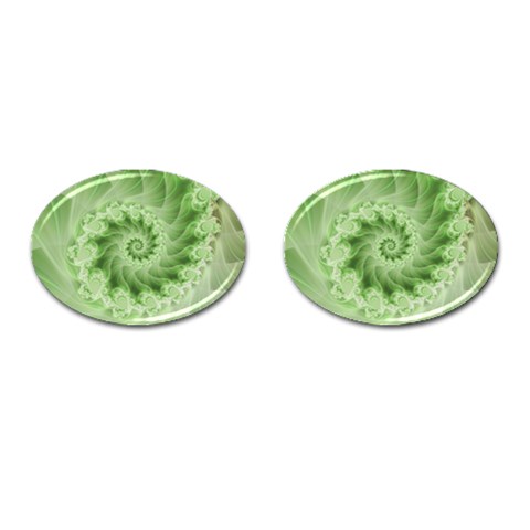 Fractal Lace Green Spiral Fractal Cufflinks (Oval) from ArtsNow.com Front(Pair)