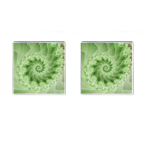 Fractal Lace Green Spiral Fractal Cufflinks (Square) from ArtsNow.com Front(Pair)