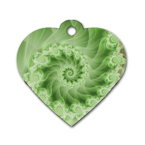 Fractal Lace Green Spiral Fractal Dog Tag Heart (One Side) from ArtsNow.com Front