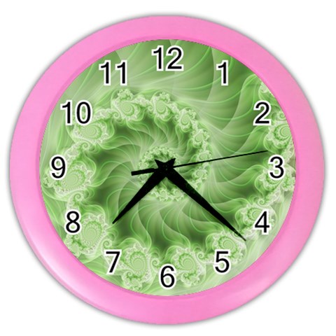 Fractal Lace Green Spiral Fractal Color Wall Clock from ArtsNow.com Front