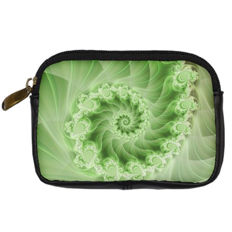 Fractal Lace Green Spiral Fractal Digital Camera Leather Case from ArtsNow.com Front