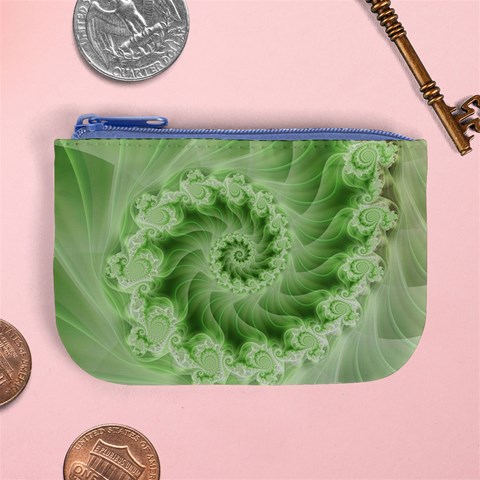 Fractal Lace Green Spiral Fractal Mini Coin Purse from ArtsNow.com Front