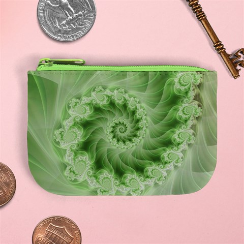 Fractal Lace Green Spiral Fractal Mini Coin Purse from ArtsNow.com Front