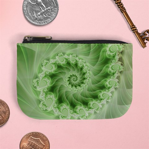 Fractal Lace Green Spiral Fractal Mini Coin Purse from ArtsNow.com Front