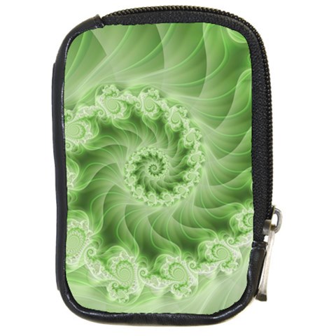 Fractal Lace Green Spiral Fractal Compact Camera Leather Case from ArtsNow.com Front