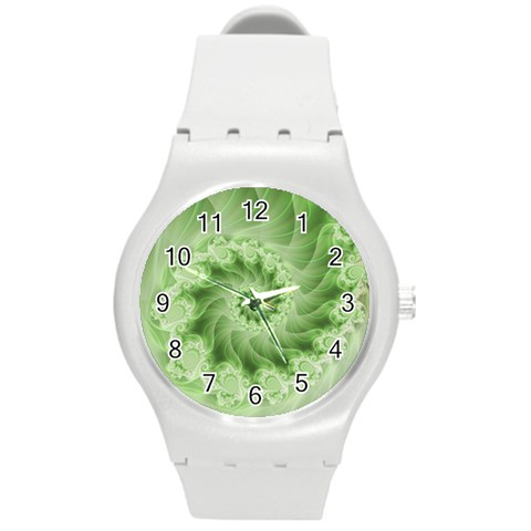 Fractal Lace Green Spiral Fractal Round Plastic Sport Watch (M) from ArtsNow.com Front