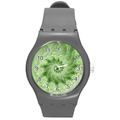 Fractal Lace Green Spiral Fractal Round Plastic Sport Watch (M) from ArtsNow.com Front