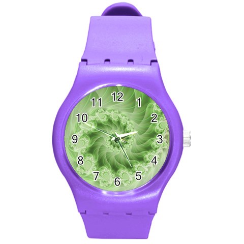 Fractal Lace Green Spiral Fractal Round Plastic Sport Watch (M) from ArtsNow.com Front