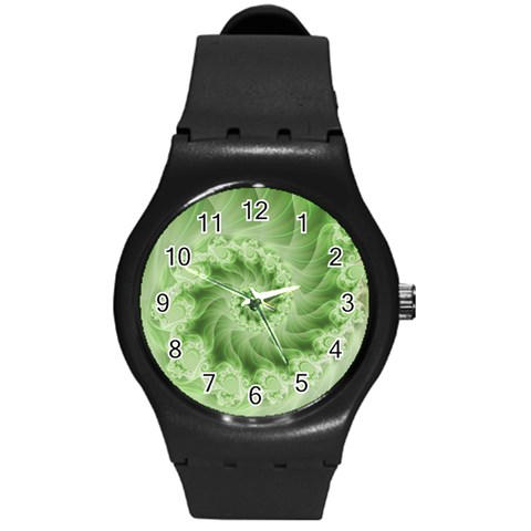 Fractal Lace Green Spiral Fractal Round Plastic Sport Watch (M) from ArtsNow.com Front