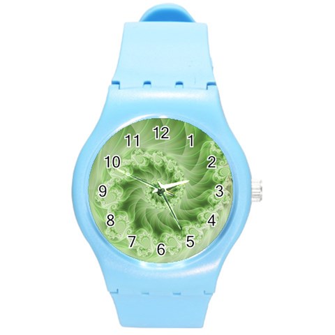 Fractal Lace Green Spiral Fractal Round Plastic Sport Watch (M) from ArtsNow.com Front