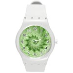 Fractal Lace Green Spiral Fractal Round Plastic Sport Watch (M)