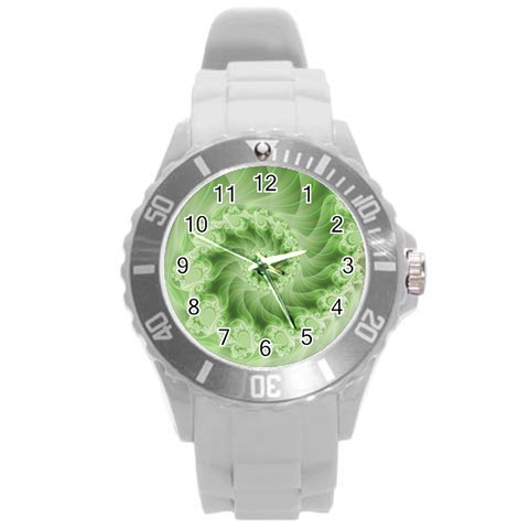 Fractal Lace Green Spiral Fractal Round Plastic Sport Watch (L) from ArtsNow.com Front