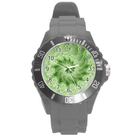 Fractal Lace Green Spiral Fractal Round Plastic Sport Watch (L) from ArtsNow.com Front