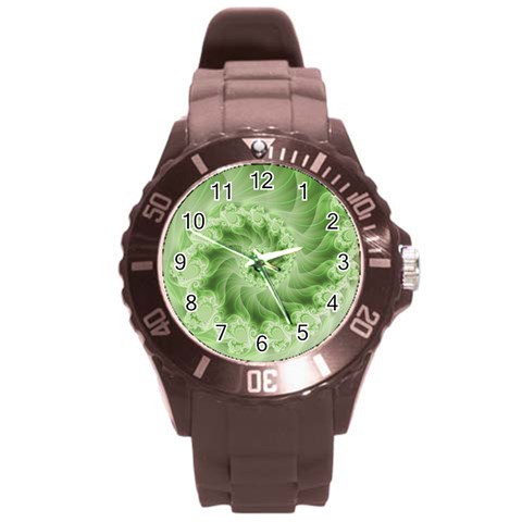 Fractal Lace Green Spiral Fractal Round Plastic Sport Watch (L) from ArtsNow.com Front