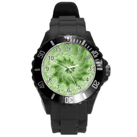 Fractal Lace Green Spiral Fractal Round Plastic Sport Watch (L) from ArtsNow.com Front