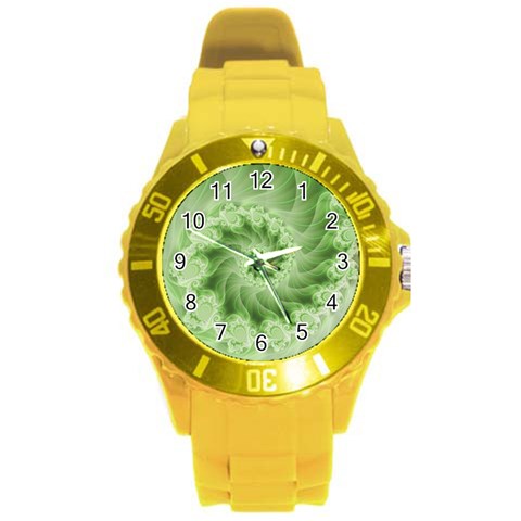 Fractal Lace Green Spiral Fractal Round Plastic Sport Watch (L) from ArtsNow.com Front