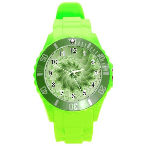 Fractal Lace Green Spiral Fractal Round Plastic Sport Watch (L) from ArtsNow.com Front