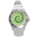 Fractal Lace Green Spiral Fractal Round Plastic Sport Watch (L)