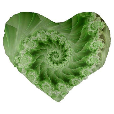 Fractal Lace Green Spiral Fractal Large 19  Premium Heart Shape Cushion from ArtsNow.com Front