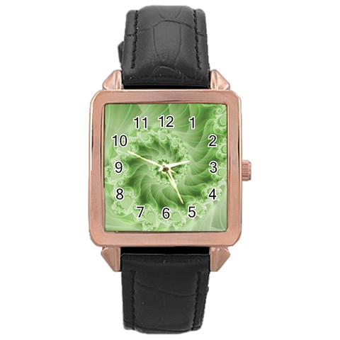 Fractal Lace Green Spiral Fractal Rose Gold Leather Watch  from ArtsNow.com Front