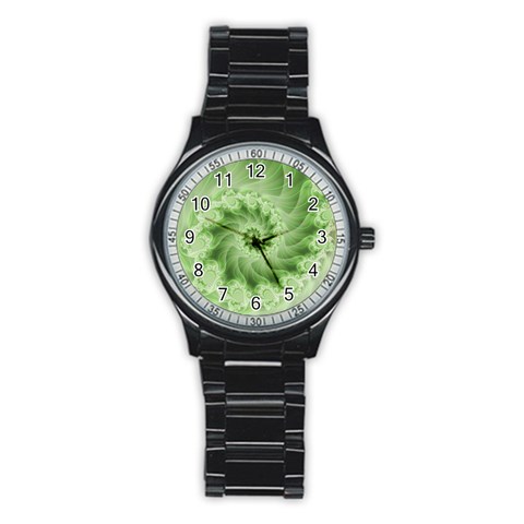 Fractal Lace Green Spiral Fractal Stainless Steel Round Watch from ArtsNow.com Front