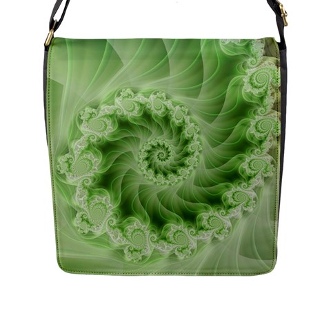 Fractal Lace Green Spiral Fractal Flap Closure Messenger Bag (L) from ArtsNow.com Front