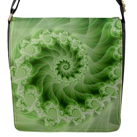 Fractal Lace Green Spiral Fractal Flap Closure Messenger Bag (S) from ArtsNow.com Front