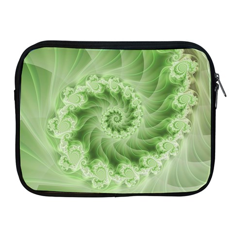 Fractal Lace Green Spiral Fractal Apple iPad 2/3/4 Zipper Case from ArtsNow.com Front