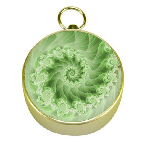 Fractal Lace Green Spiral Fractal Gold Compass from ArtsNow.com Front