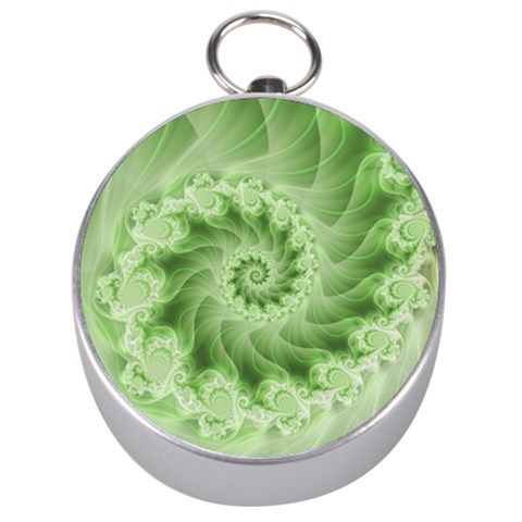 Fractal Lace Green Spiral Fractal Silver Compass from ArtsNow.com Front