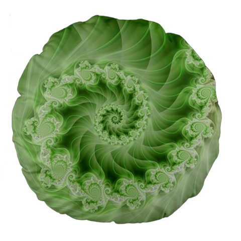 Fractal Lace Green Spiral Fractal Large 18  Premium Flano Round Cushion  from ArtsNow.com Front