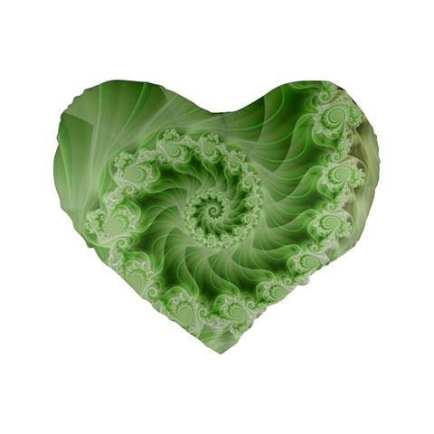 Fractal Lace Green Spiral Fractal Standard 16  Premium Flano Heart Shape Cushion  from ArtsNow.com Front