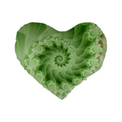 Fractal Lace Green Spiral Fractal Standard 16  Premium Flano Heart Shape Cushion  from ArtsNow.com Front