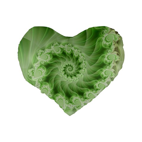 Fractal Lace Green Spiral Fractal Standard 16  Premium Flano Heart Shape Cushion  from ArtsNow.com Back