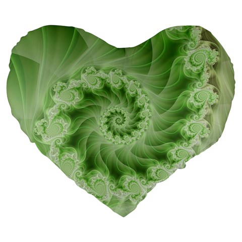 Fractal Lace Green Spiral Fractal Large 19  Premium Flano Heart Shape Cushion from ArtsNow.com Front