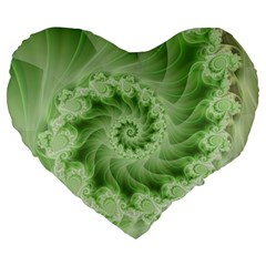 Fractal Lace Green Spiral Fractal Large 19  Premium Flano Heart Shape Cushion from ArtsNow.com Front