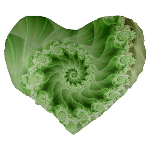 Fractal Lace Green Spiral Fractal Large 19  Premium Flano Heart Shape Cushion from ArtsNow.com Back