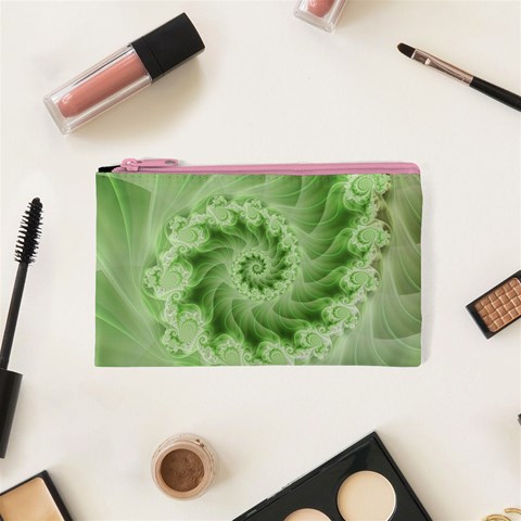 Fractal Lace Green Spiral Fractal Cosmetic Bag (XS) from ArtsNow.com Front