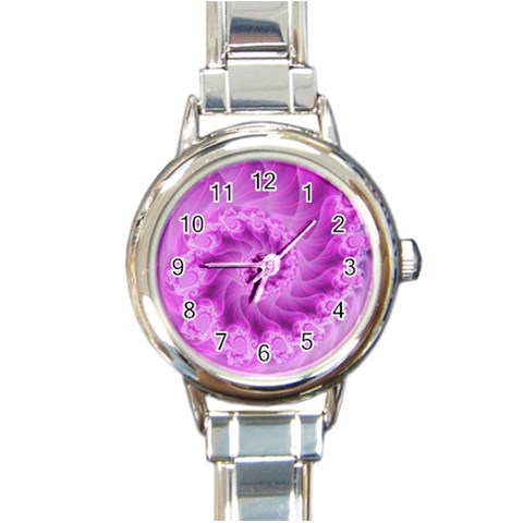 Silky Pink Spiral Fractal  Round Italian Charm Watch from ArtsNow.com Front