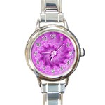 Silky Pink Spiral Fractal  Round Italian Charm Watch