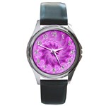 Silky Pink Spiral Fractal  Round Metal Watch