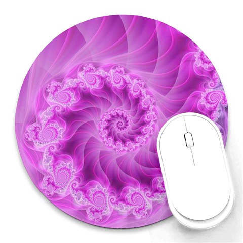 Silky Pink Spiral Fractal  Round Mousepad from ArtsNow.com Front