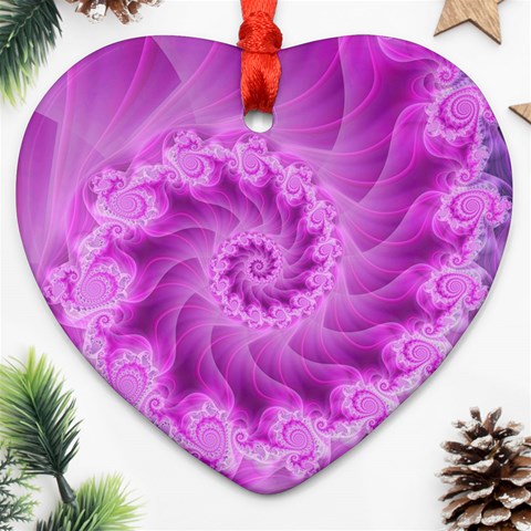 Silky Pink Spiral Fractal  Ornament (Heart) from ArtsNow.com Front