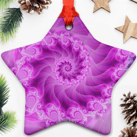 Silky Pink Spiral Fractal  Ornament (Star) from ArtsNow.com Front