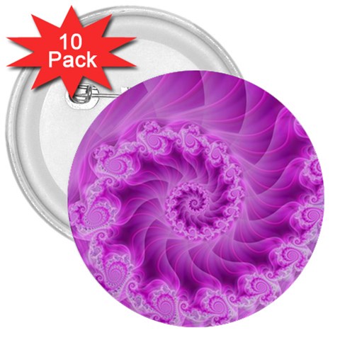 Silky Pink Spiral Fractal  3  Button (10 pack) from ArtsNow.com Front