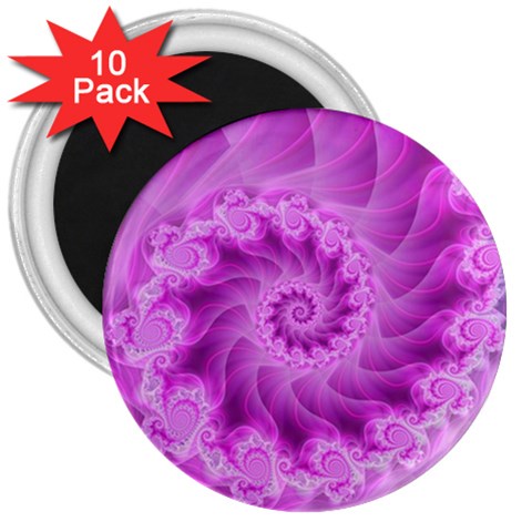 Silky Pink Spiral Fractal  3  Magnet (10 pack) from ArtsNow.com Front