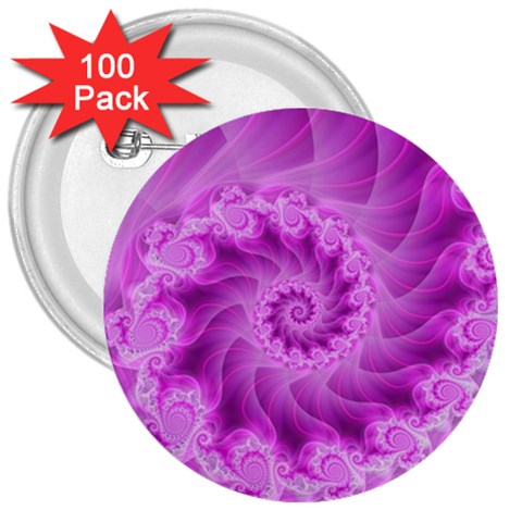 Silky Pink Spiral Fractal  3  Button (100 pack) from ArtsNow.com Front