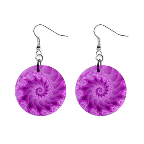 Silky Pink Spiral Fractal  1  Button Earrings from ArtsNow.com Front