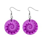 Silky Pink Spiral Fractal  1  Button Earrings